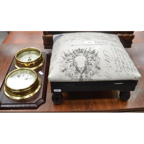 3079 - Footstool, Magazine Rack & Clock Barometer