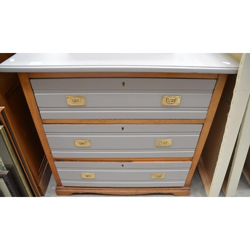 3087 - Painted 3 Drawer Chest With Campaign Handles