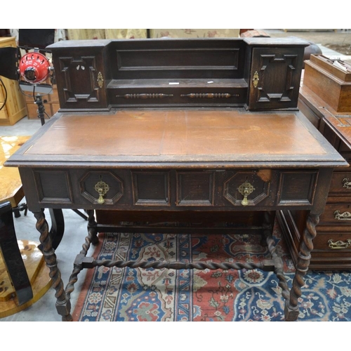 3092 - Edwardian Oak Barley Twist Writing Desk