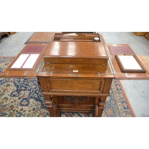 3093 - Antique Edwardian Oak Flat Top Davenport Writing Desk