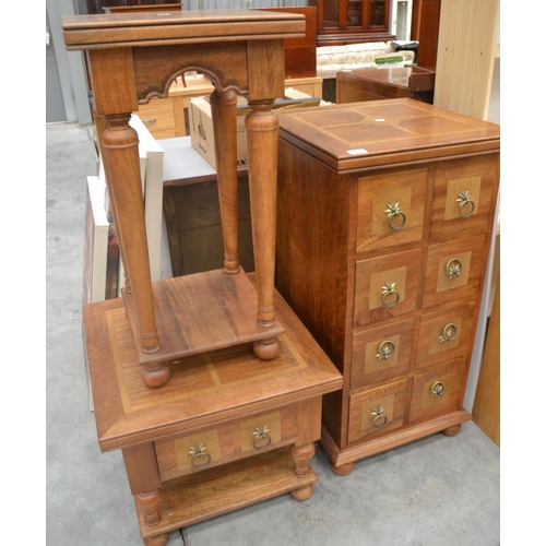 3097 - Inlaid Hardwood 8 Drawer Chest, Lamp Table & Occasional Table