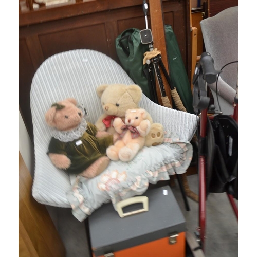 3099 - Wicker Chair, Mobility Aid, Tripod, Camping Chairs, LP Records & Soft Toys