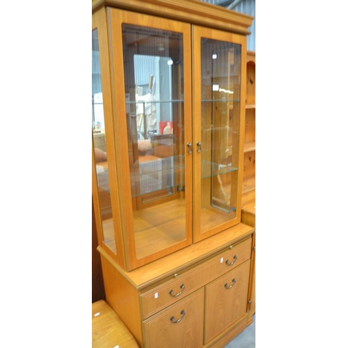 3107 - Teak China Cabinet On Sideboard Base