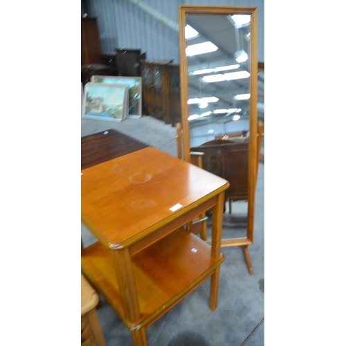 3110 - Teak Cheval Mirror & 2 Lamp Tables