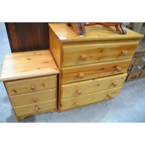 3126 - Pine 4 Drawer Chest & 3 Drawer Bedside