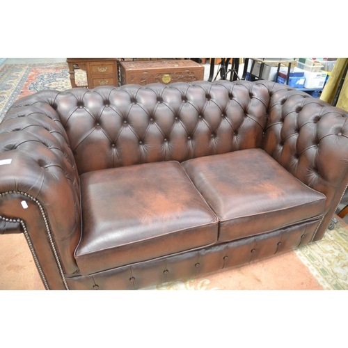 3130 - Brown Leather Chesterfield Style Sofa