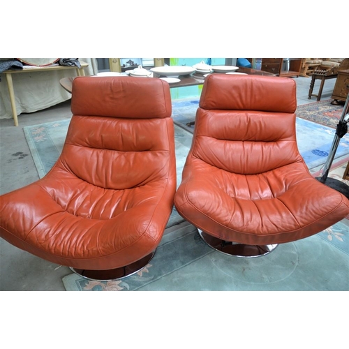 3434 - Pair Burnt Orange Leather Swivel Chairs