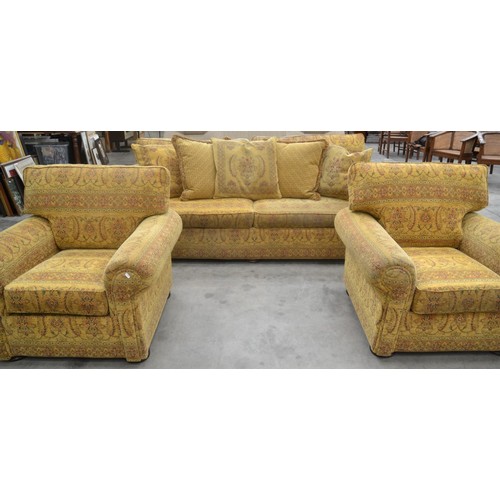 3453 - Fabric Upholstered 3 Seater Sofa & 2 Chairs