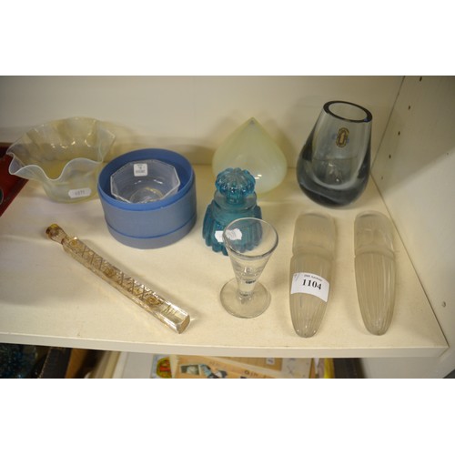 1104 - Assorted Glass - Vaseline Glass Bowl, Georgian Scent Flask etc.