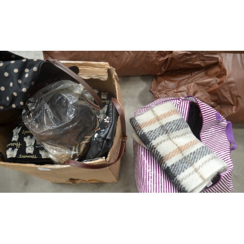 3473 - Box Of Handbags & Other Bags, Bag Of Scarves