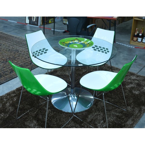 3449 - Glass & Chrome Dining Table & 4 Italian Chairs