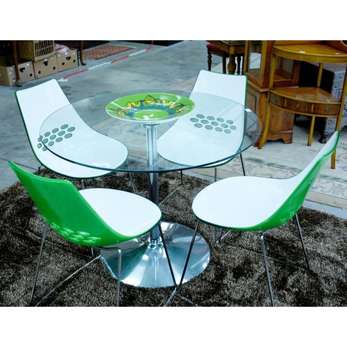 3449 - Glass & Chrome Dining Table & 4 Italian Chairs