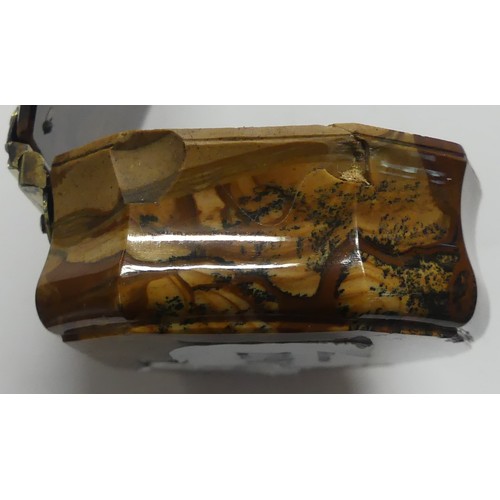 2191 - Antique Serpentine Shaped Polished Agate Snuff Box with Brass Hinge.