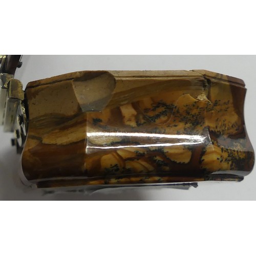 2191 - Antique Serpentine Shaped Polished Agate Snuff Box with Brass Hinge.