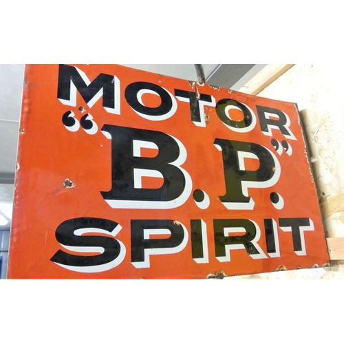 596 - Double Sided Enamel Sign - Motor B.P Spirit