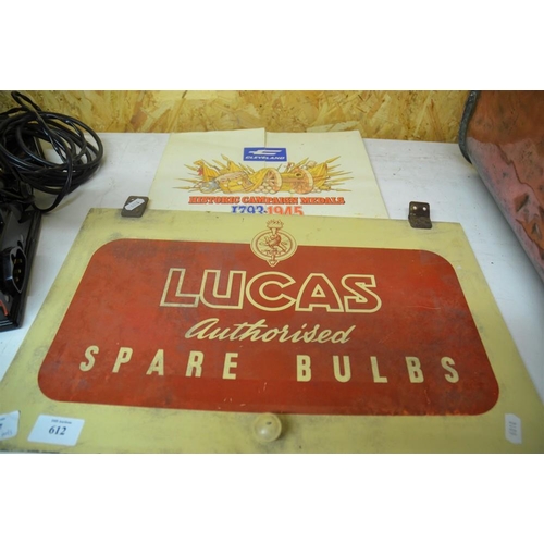 612 - Lucas Spare Bulb Sign & Cleveland Campaign Medal Coin Set