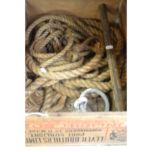 648 - Vintage Lever Brothers Ltd Wooden Box, Vintage Rope, Shackle & Hammer