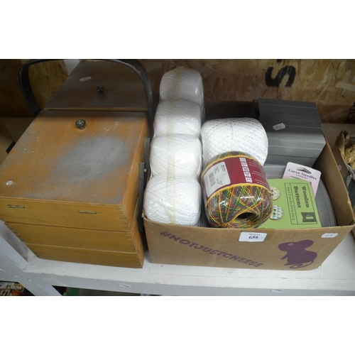 659 - Box - Work Box,  Assorted Threads, Buttons, etc