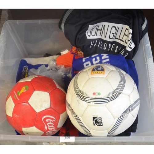 690 - Box - Footballs & Assorted Football Scarves