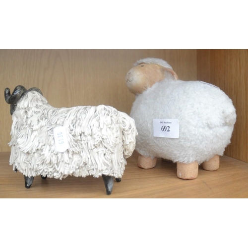 692 - 2 Pottery Sheep Ornaments