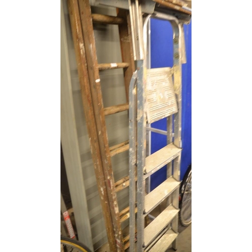 7 - Set Of Wooden Extending Ladders & Painters Steps