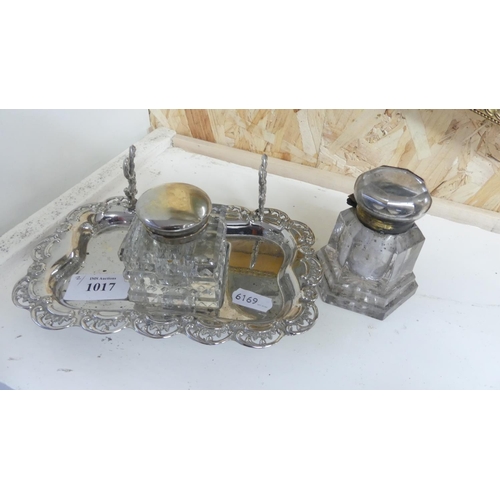 1017 - Two Vintage Silverplated Inkwells.