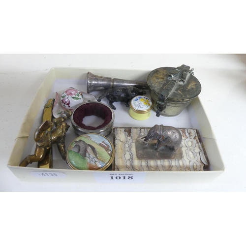 1018 - Small Box - Pill Boxes, Indian White Metal Elephant, Brass Bucket Weights etc.