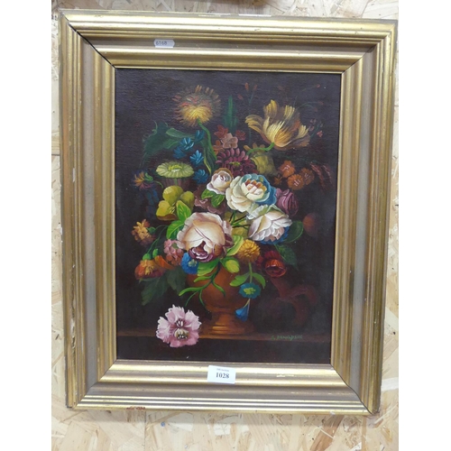 1028 - Framed Still Life - Vase of Flowers, Signed S. Donaldson, approx 30 x 40cm.