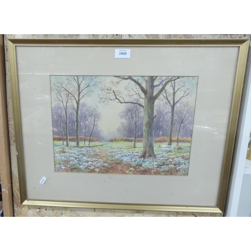 1060 - Framed Watercolour - Woodland Landscape, approx 37 x 27cm.