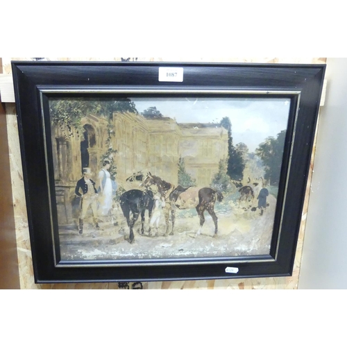 1087 - Antique Framed Oil Painting - Horses & Riders (AF).