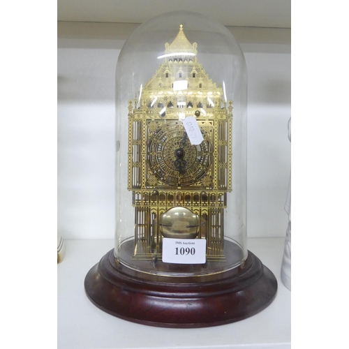 1090 - Hermle Big Ben Brass Skeleton Clock with Glass Dome