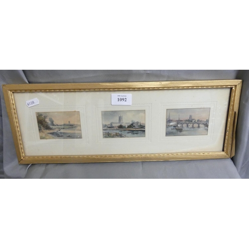 1092 - Three Framed Miniature Watercolours of Worcester, approx 8 x 5cm.