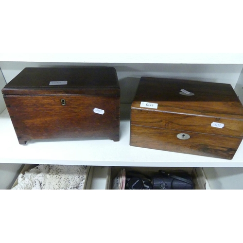 1097 - Antique Rosewood Workbox & Oak Tea Caddy.