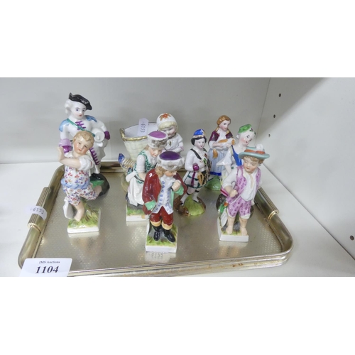 1104 - Tray Lot - Nine Small Porcelain Figures (AF).