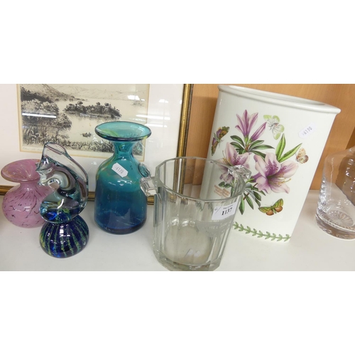 1137 - Assorted Glassware & China - Glass Ice Bucket, Paperweights, Portmeirion Botanic Vase etc.