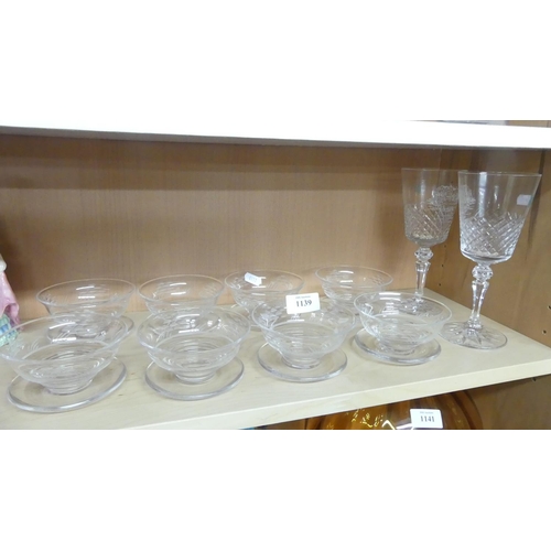 1139 - Pair of Galway Irish Crystal Wine Glasses & Set of Eight Stuart Crystal Sundae Dishes.