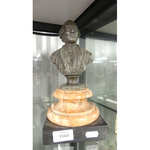 1164 - Spelter Bust of a 18th Century Gentleman on Rouge Marble Base, approx 27cm tall.