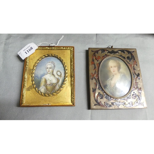 1168 - Two Framed Portrait Miniatures - One named Baroness Von Blemont.