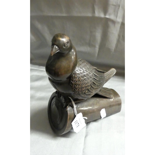 1171 - Bronze Dove on Roof Tile, approx 17cm tall.