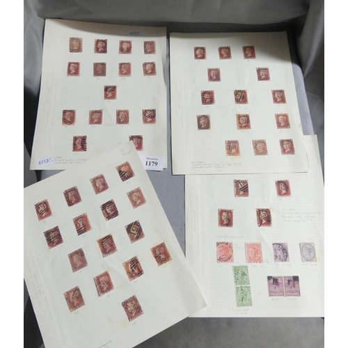 1179 - Four Sheets of Victorian Used Mainly Penny Red Stamps.