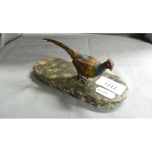 1212 - Coldpainted Bronze Ring Necked Pheasant on Marble Base.