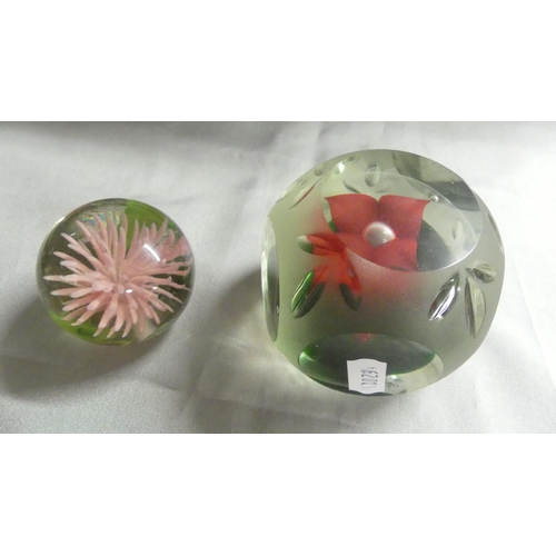 1221 - Two Glass Floral Decorated Paperweights.