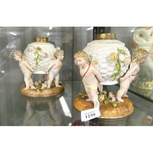 1239 - Pair of Victorian Cherub Decorated Oil Lamp Bases.