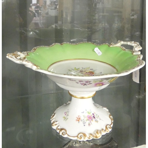 1241 - Antique China Apple Green, Floral & Gilt Fruit Comport.