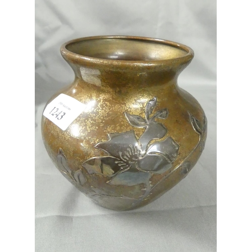 1243 - Squat Bronze Silver Onlaid Vase.