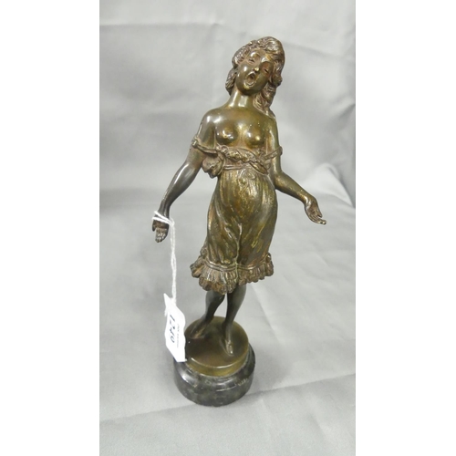 1249 - Bronze Figure - Female Semi-Nude on Marble Base, 18cm tall.