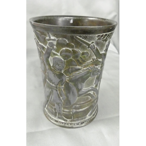 1255 - Vintage Danish Pewter Commemorative Beaker, approx 13cm tall.