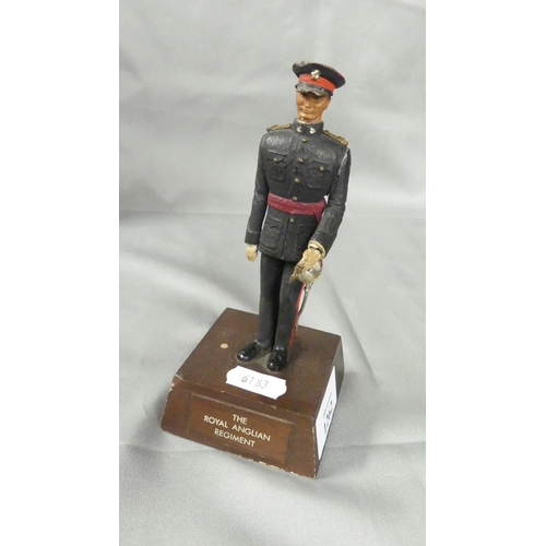 1262 - Metal Military Figure by Sentry Box - Royal Anglian Regiment Officer.