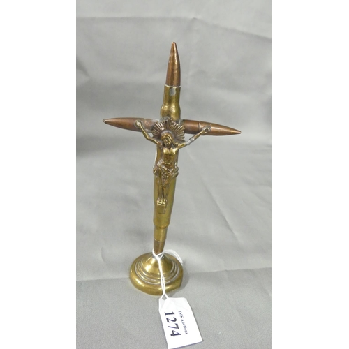 1274 - Brass Trench Art Crucifix.