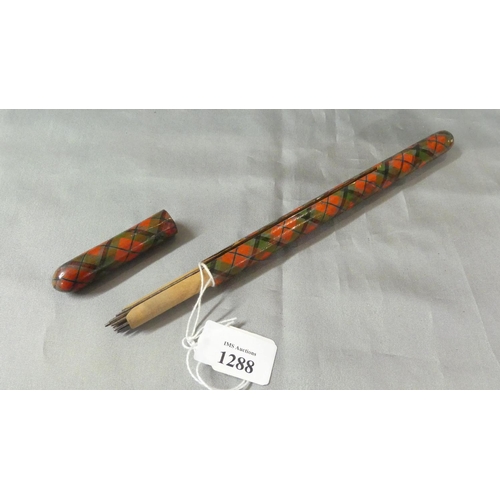 1288 - Unusual Antique Tartan Ware Needle Case - approx 25cm long.